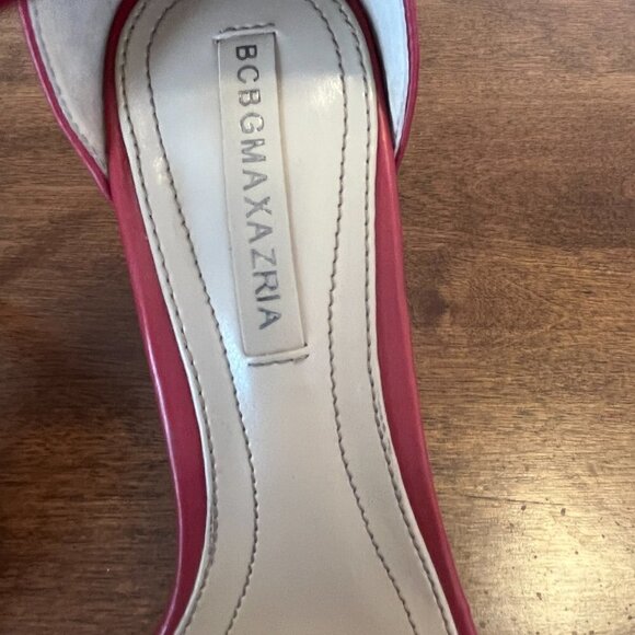 BCBGMaxAzria Pavli red satin leather heels sandals ankle strap 6.5M - Picture 2 of 12